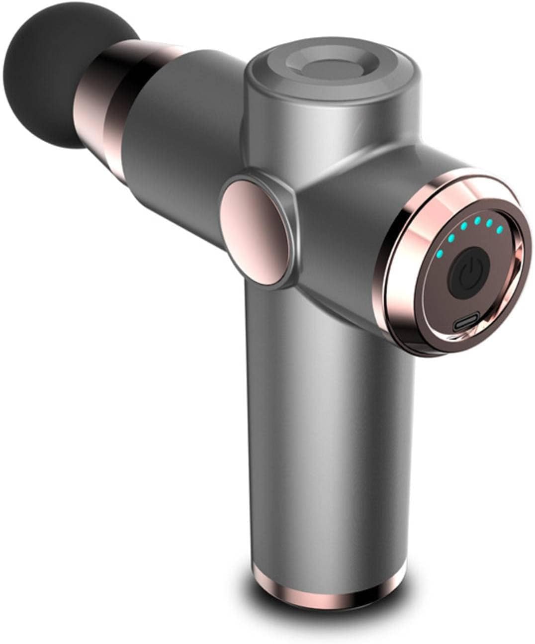 Portable massage gun for muscle recovery and pain relief, metallic finish, LED display