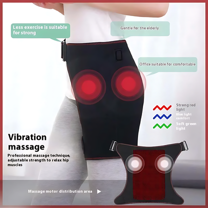 Hip massage belt with vibration and heat therapy, adjustable for muscle relaxation and pain relief