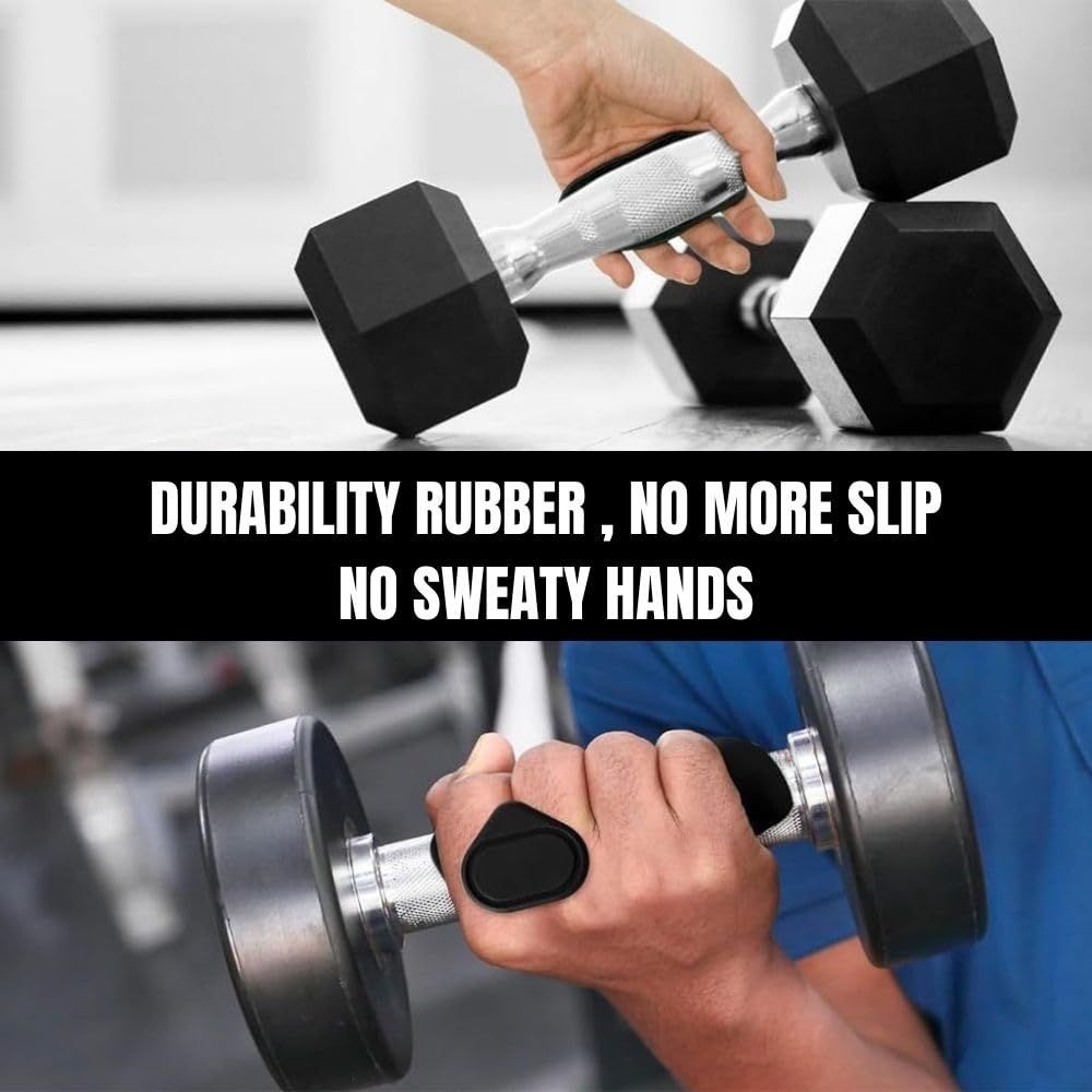 Anti-slip rubber grip accessory for dumbbells, prevents slipping and sweaty hands during workouts.