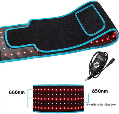 Infrared light therapy belt with LED lights and controller for pain relief and muscle recovery