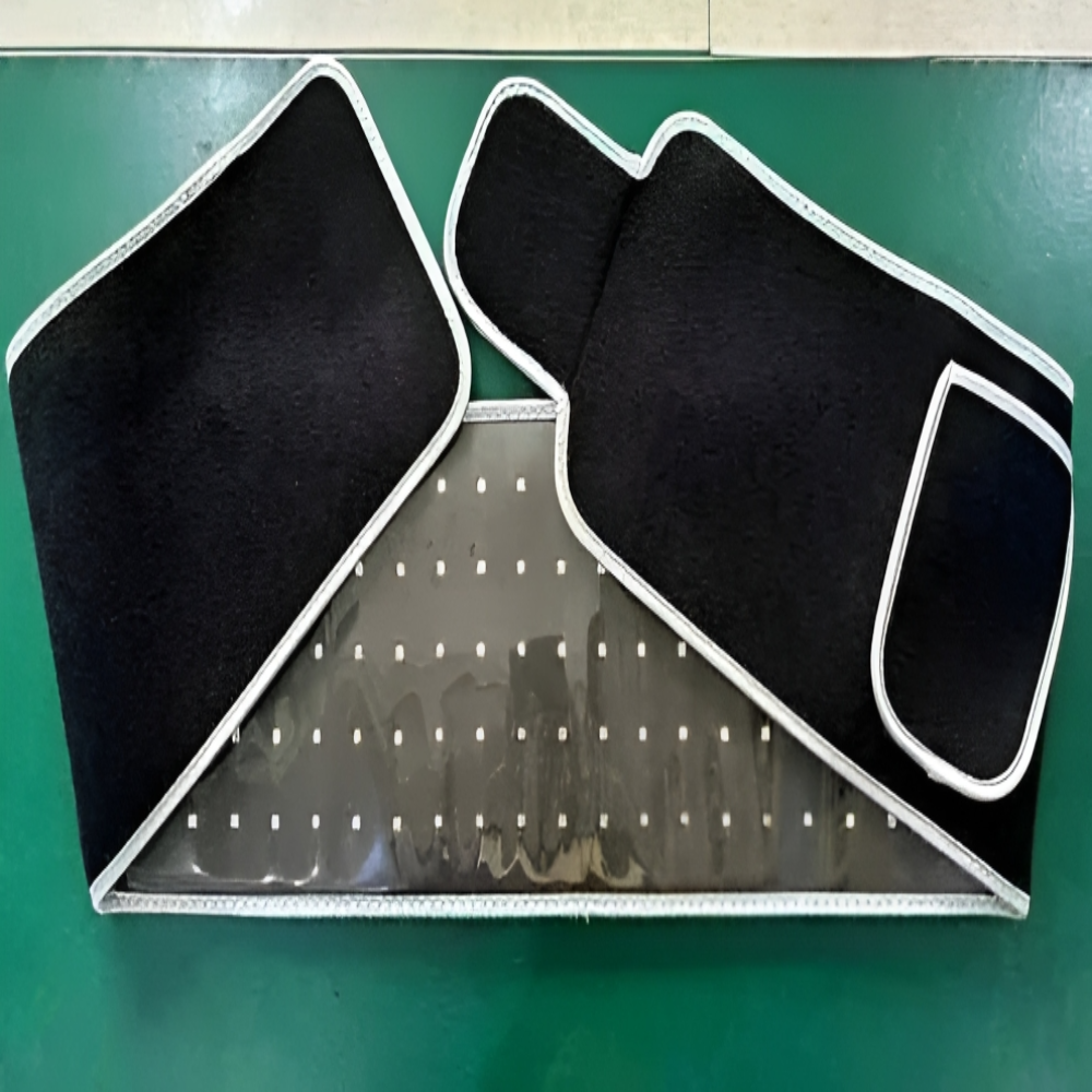 Black adjustable heat therapy wrap with velcro, designed for pain relief and muscle recovery