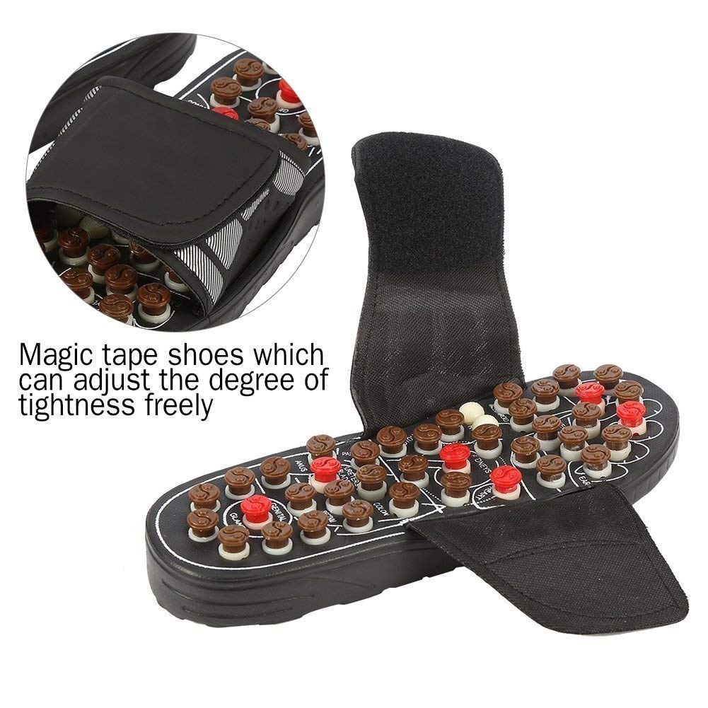 Adjustable acupressure massage slipper with velcro strap and massage nodes for foot therapy
