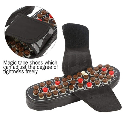 Adjustable acupressure massage slipper with velcro strap and massage nodes for foot therapy