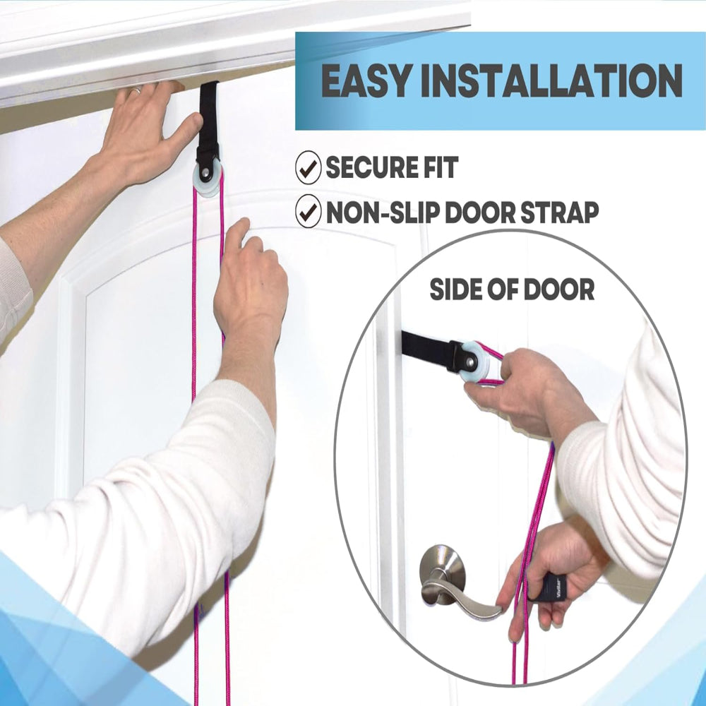 Non-slip door strap with secure fit for resistance band rehab and mobility exercises.