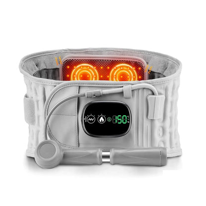 Adjustable heated back wrap with digital control for muscle pain relief and heat therapy.