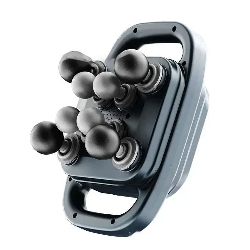 8-head heated massage gun for muscle pain relief with ergonomic double handles