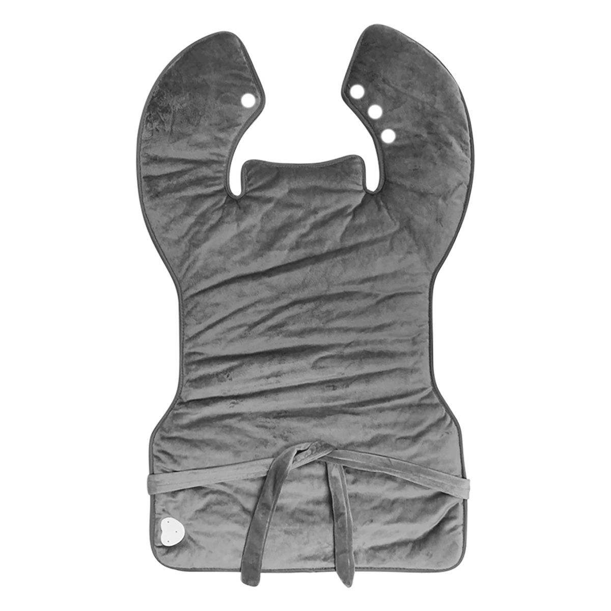 Gray heated therapy wrap with tie straps, designed for neck and shoulder pain relief