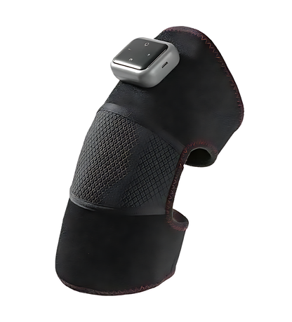 Black heated therapy arm brace with control unit for pain relief and muscle recovery