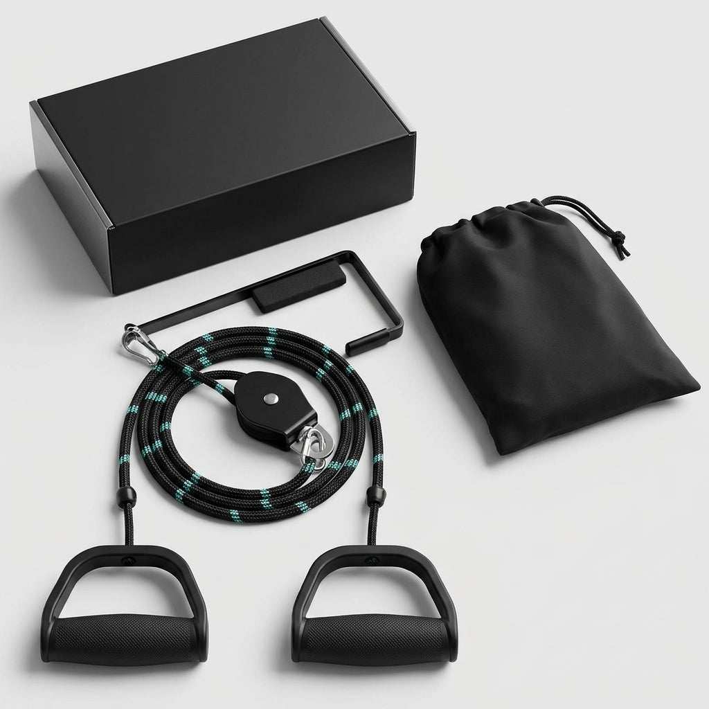 Black Shoulder Mobility Pulley System with over-door setup and foam handles for easy shoulder exercises at home