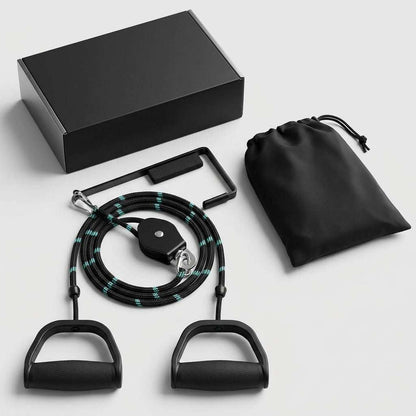 Black Shoulder Mobility Pulley System with over-door setup and foam handles for easy shoulder exercises at home