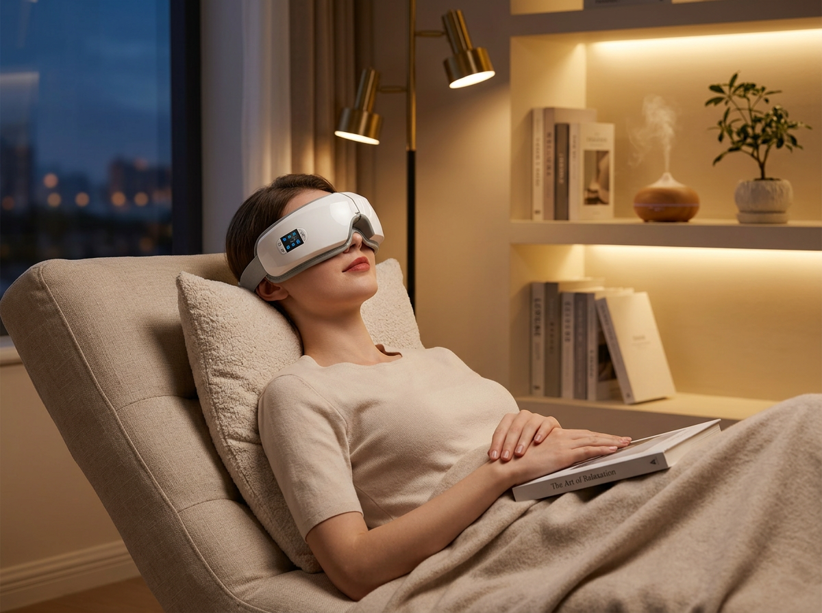 Smart Eye Massager with Bluetooth, heat, vibration, and air pressure therapy for eye relaxation and tension relief