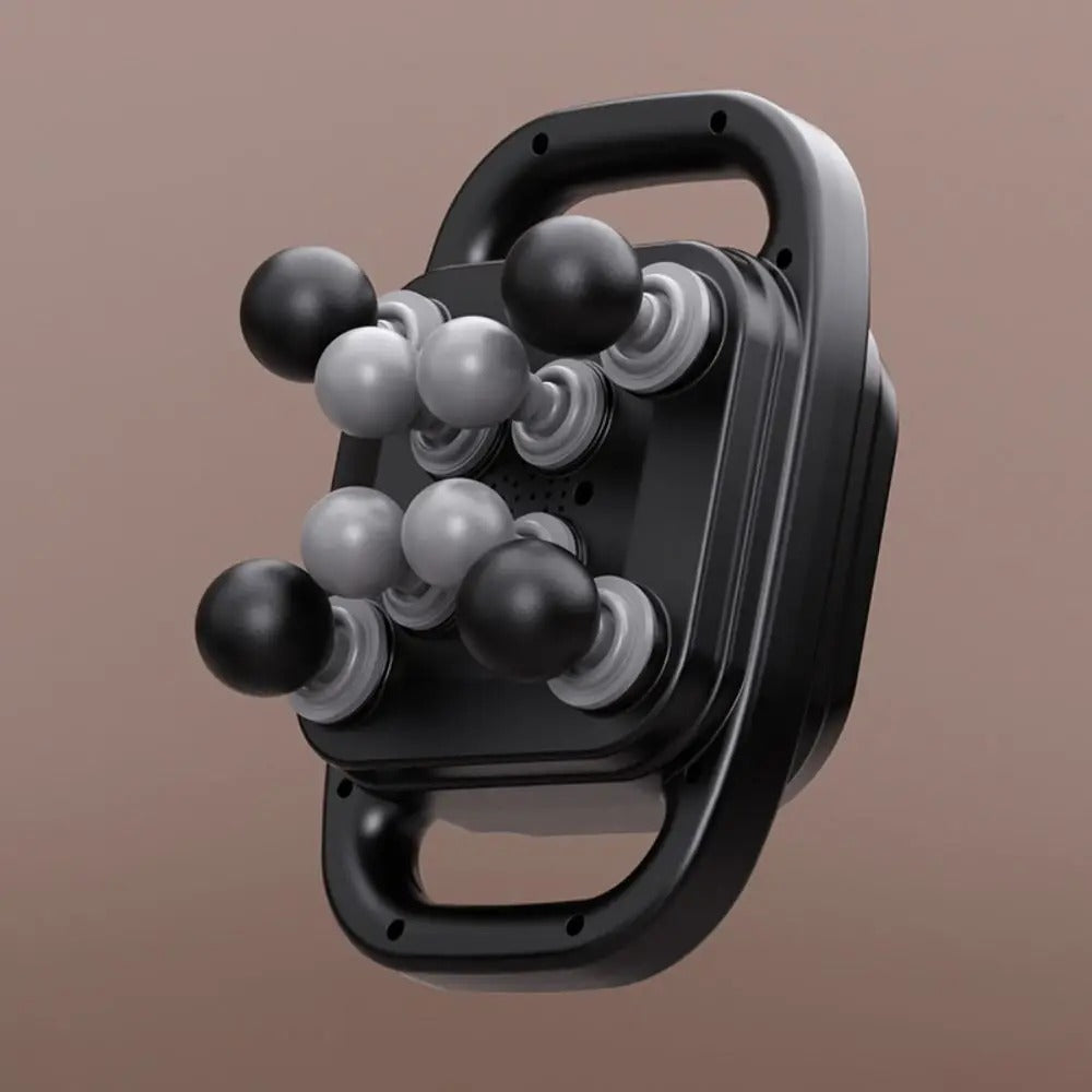 Handheld massage roller device with dual handles and rotating massage balls for pain relief