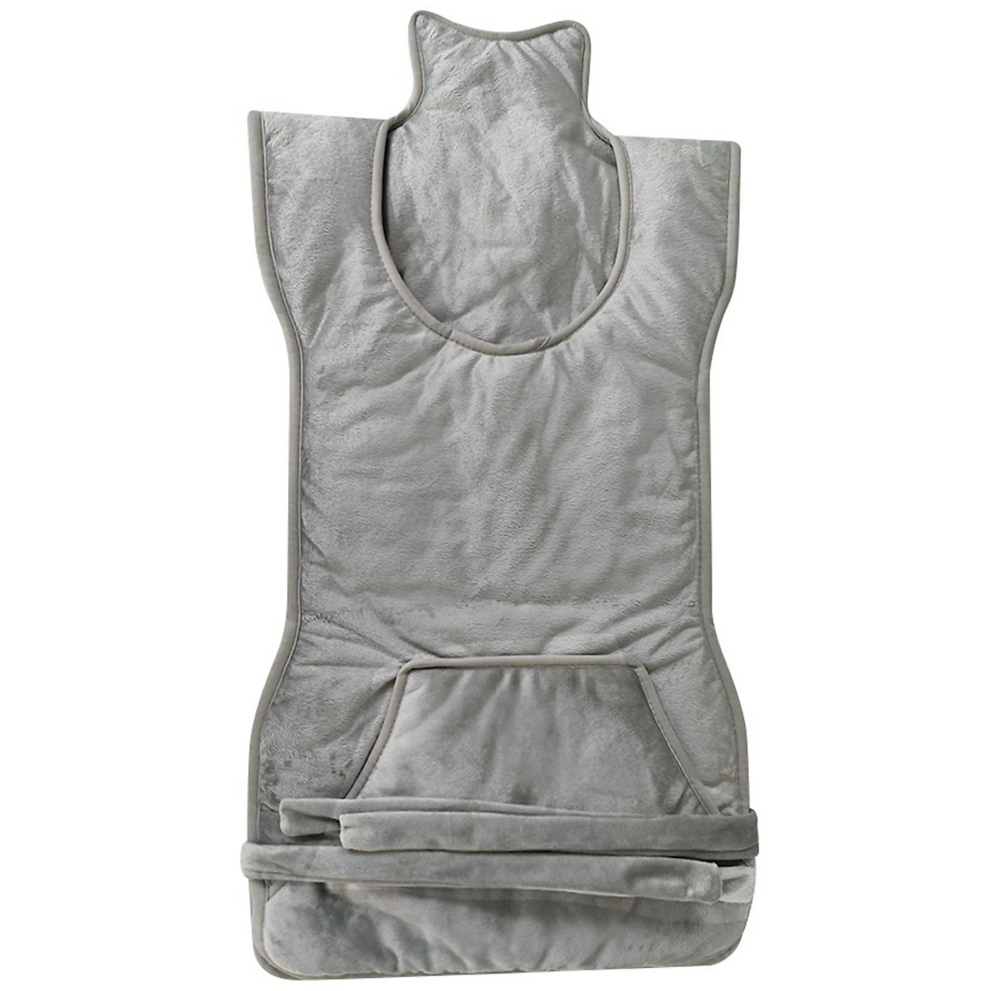 Grey heated therapy pad with neck and shoulder coverage for pain relief and muscle recovery