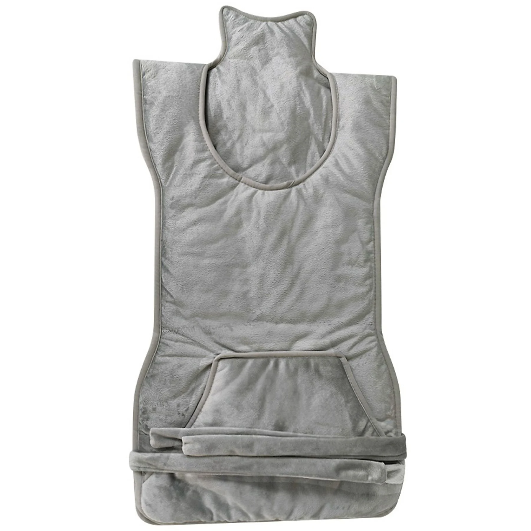 Grey heated therapy pad with neck and shoulder coverage for pain relief and muscle recovery