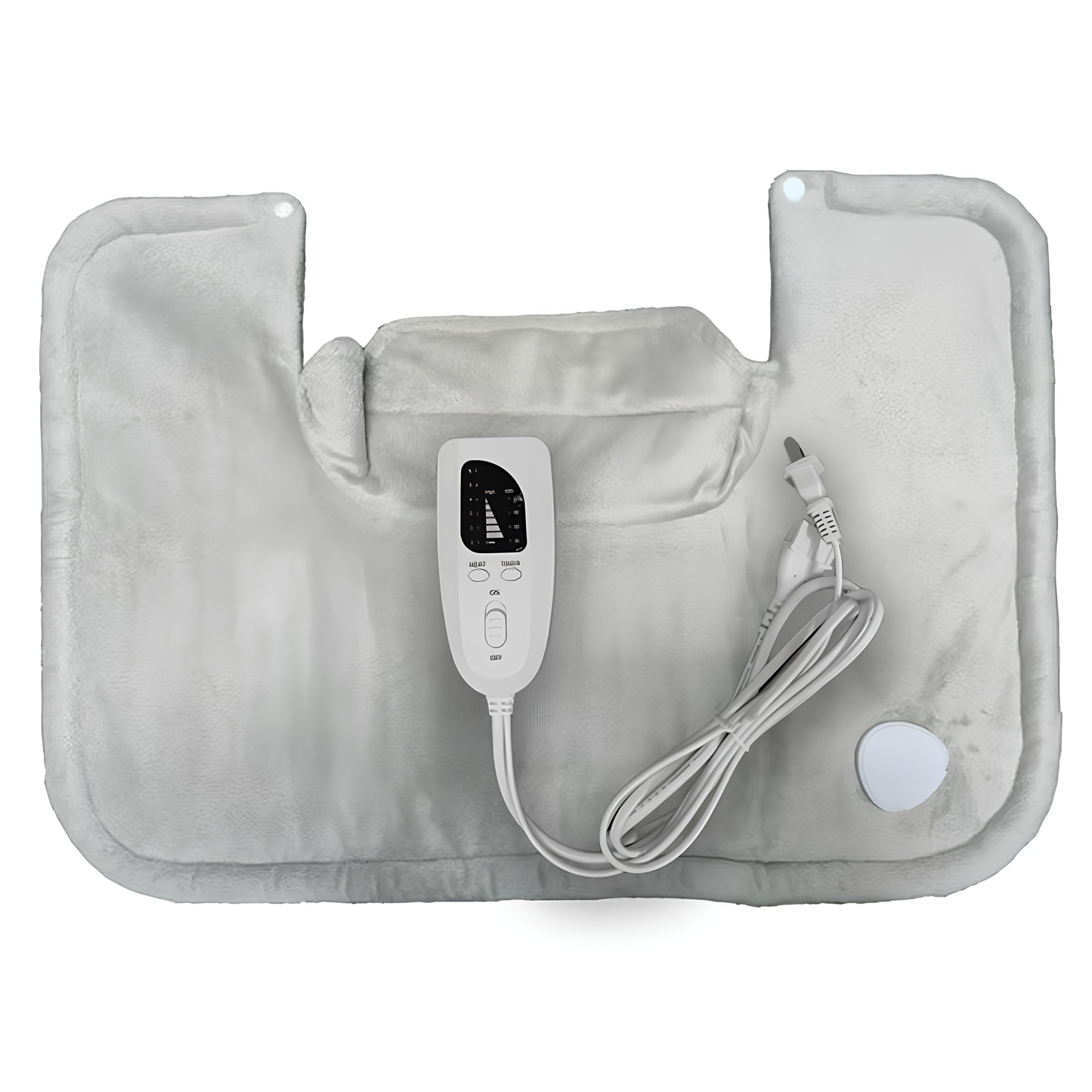 Gray electric heating pad with digital controller for pain relief and muscle recovery