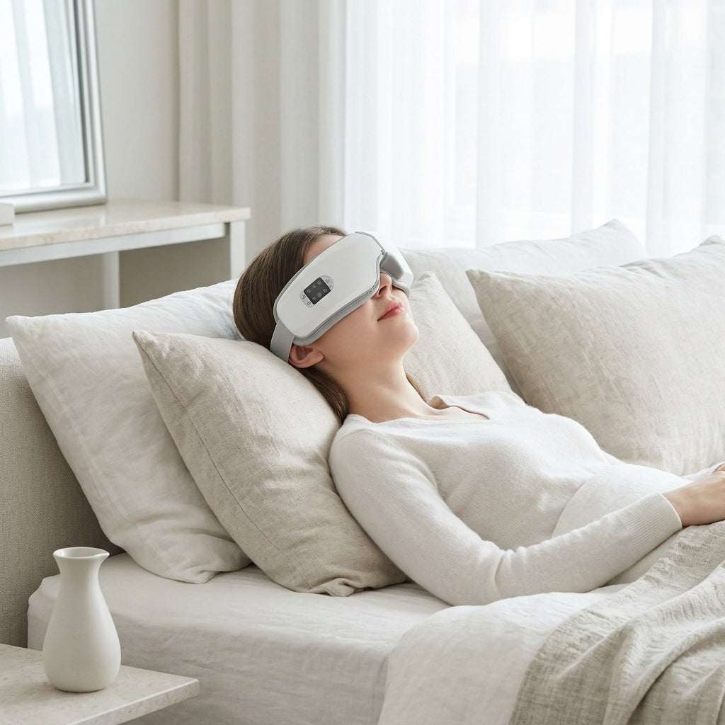 Smart Eye Massager with Bluetooth, heat, vibration, and air pressure therapy for eye relaxation and tension relief