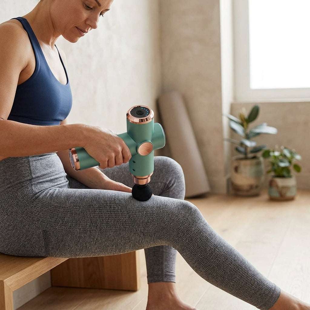 Relief Lab Massage Gun ergonomic black handheld percussive muscle massager with interchangeable heads for full-body recovery
