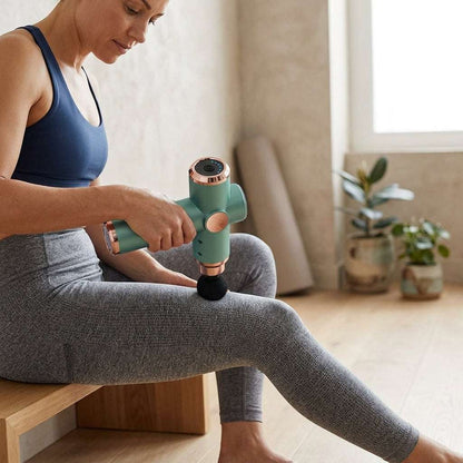 Relief Lab Massage Gun ergonomic black handheld percussive muscle massager with interchangeable heads for full-body recovery