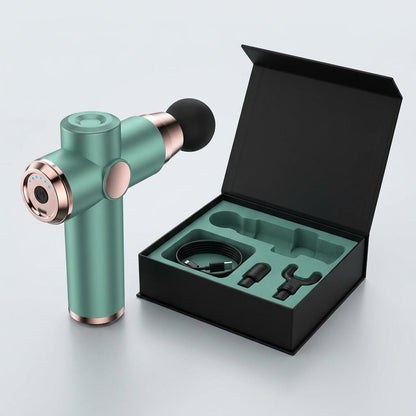 Relief Lab Massage Gun with ergonomic handle and interchangeable heads for deep full-body percussion massage
