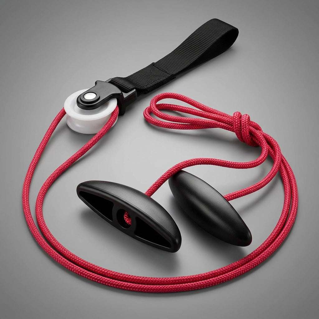 Red Shoulder Mobility Pulley System with over-door setup and foam handles for shoulder flexibility and exercise