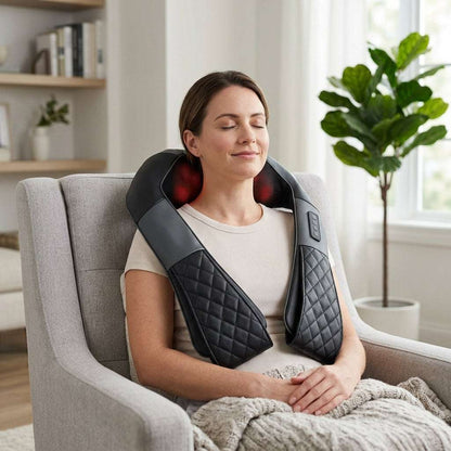 Heated vibration back massager cushion providing soothing heat and full-back massage therapy