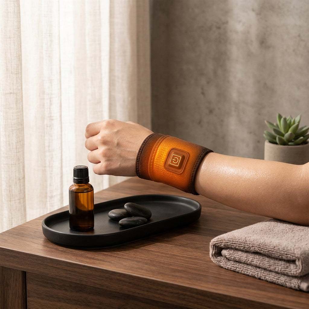 Heated wrist support brace providing warmth, comfort, and secure fit for daily use