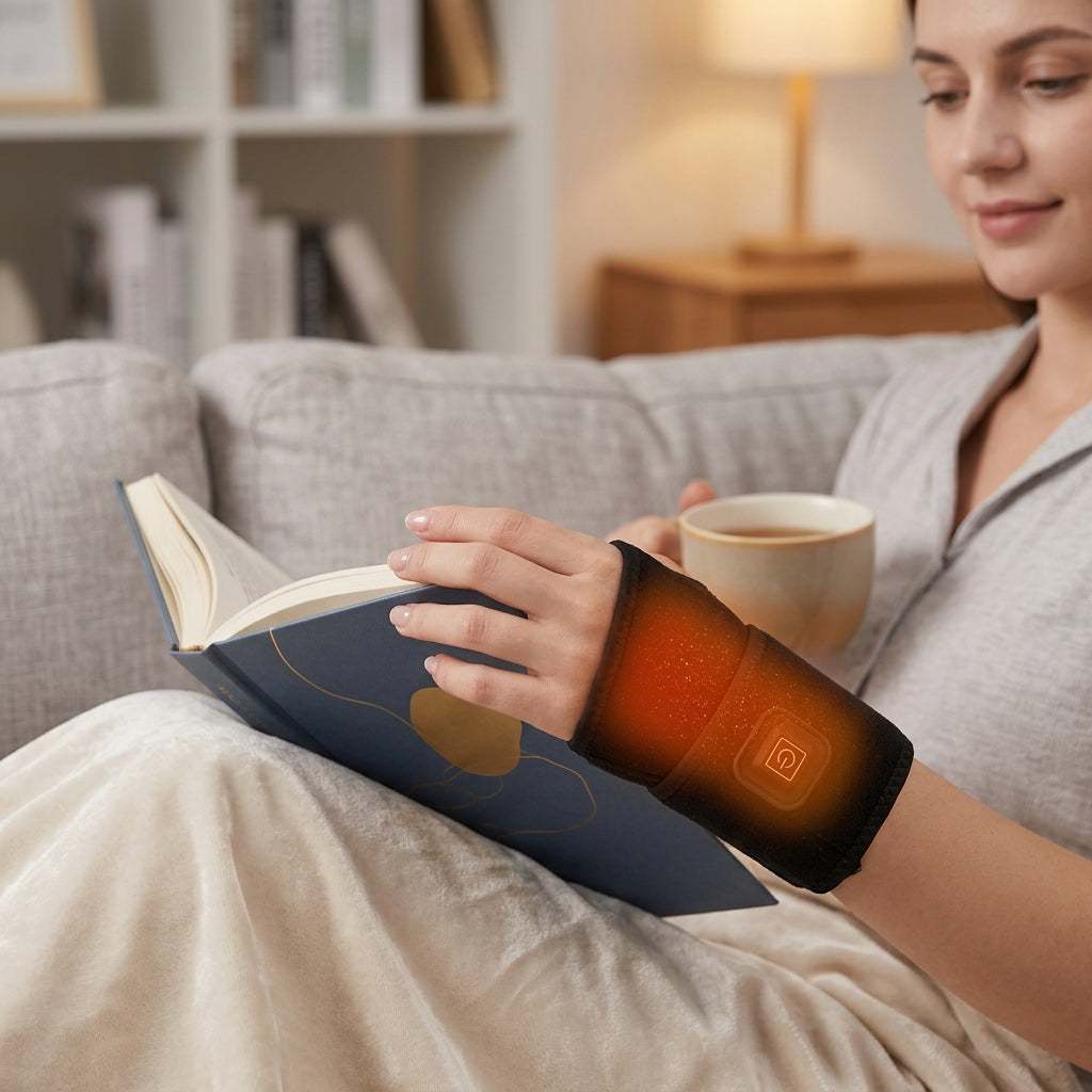 Heated wrist support brace providing warmth, comfort, and adjustable fit for daily use
